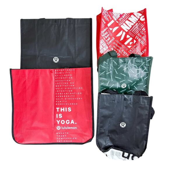 Lululemon Bundle of 5 Reusable Shopping Bags Small/Large Snap Closure EUC - Picture 1 of 7